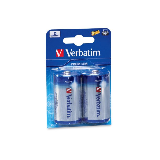 Batterier D, 2stk<br> Verbatim