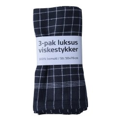 Viskestykker - 50 x 70 cm<br>Pakke med 3 stk<br>Sorte med hvid mnster