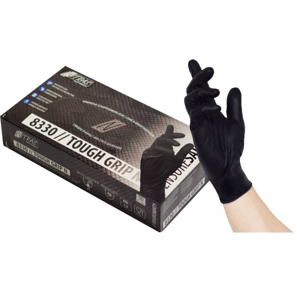 Engangshandsker 50 stk<br>Sort nitril<br>Ekstra strke<br>Nitras 8330